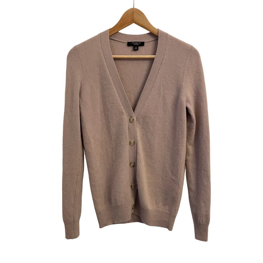 Ann Taylor 100% Cashmere Cardigan Sweater XS Quiet Luxury Capsule Minimal V Neck